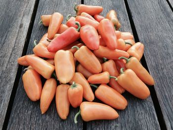 High angle view of vegetables on table