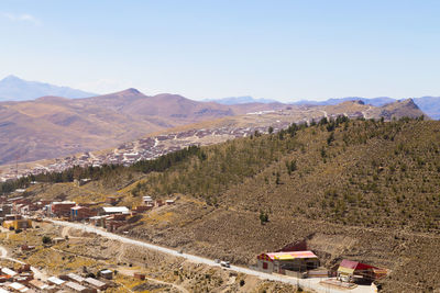 High angle view of buildings against sky