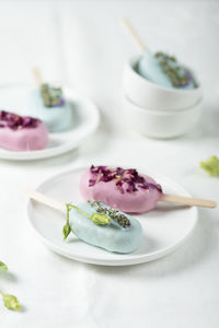 Close-up of dessert in plate on table