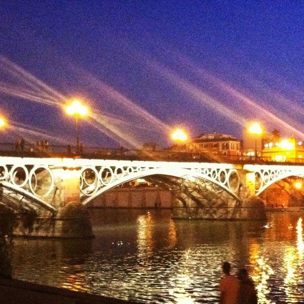 connection, bridge - man made structure, architecture, built structure, illuminated, transportation, water, river, reflection, bridge, sky, engineering, night, street light, arch bridge, city, arch, building exterior, sunset, lighting equipment