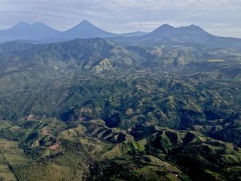 High angle view of mountains against sky