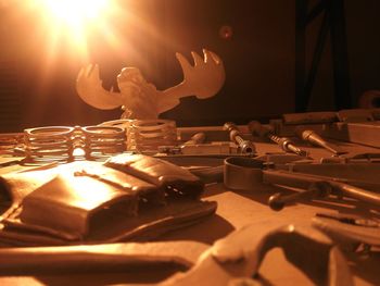 Close-up of hands on table