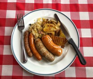 High angle view of food in plate on table