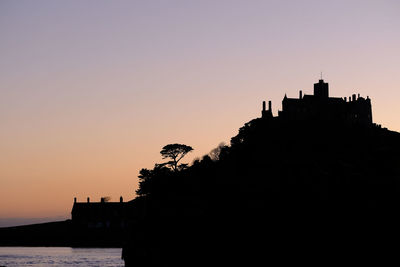 Silhouette of building against sky during sunset