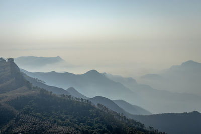 Scenic view of mountains against sky during sunset