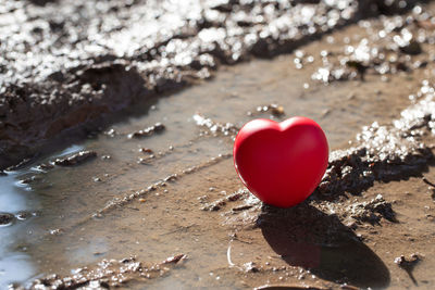 Close-up of heart shape on land