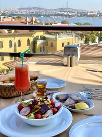 Close-up of breakfast served on table