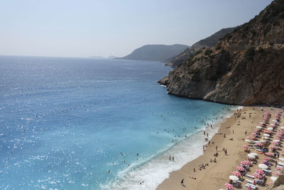 Panoramic view of beach against clear sky