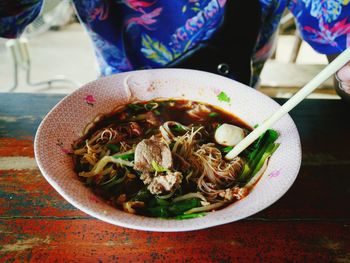 Close-up of soup served in bowl