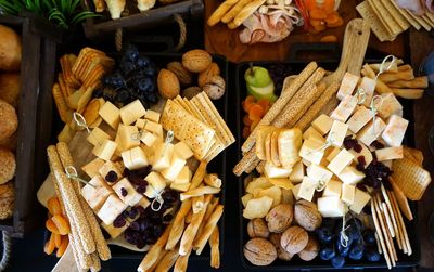 High angle view of food for sale at market stall