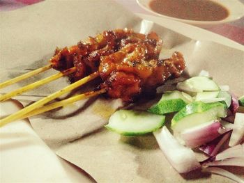 Close-up of meal served on table