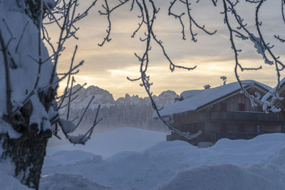 Scenic view of snowcapped mountains against sky during winter