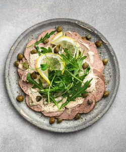 Directly above shot of food in plate on table