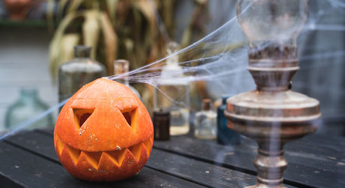 Close-up of pumpkin on table