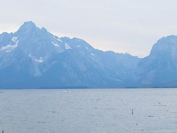 Scenic view of sea and mountains against sky