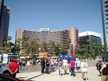 People walking on city street