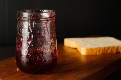 Close-up of drink in jar on table