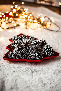 Close-up of christmas decoration on table