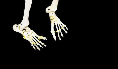 Close-up of human hand against black background