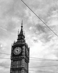 Low angle view of clock tower against cloudy sky