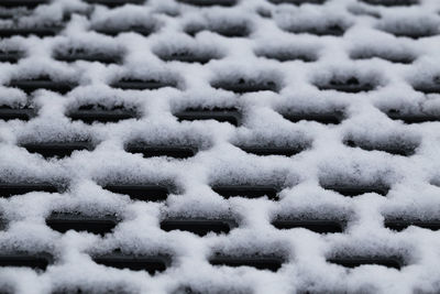 Full frame shot of snow covered metal sheet