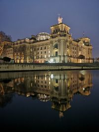 Reflection of building in river