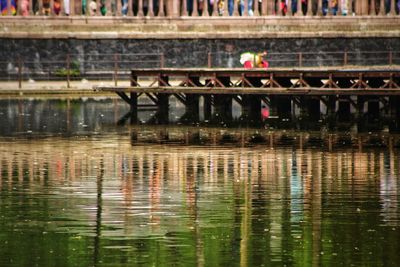 Reflection of bridge on river