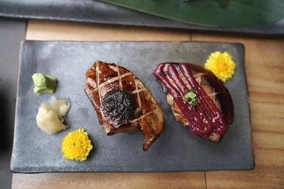 High angle view of food on table