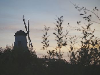 Silhouette of trees on field at sunset