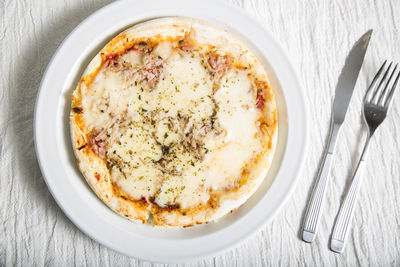 High angle view of food in plate on table