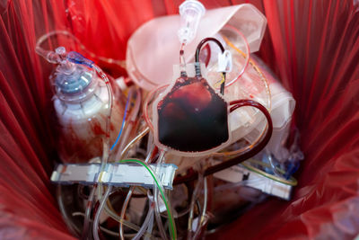 Close-up of containers on table