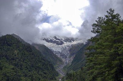 Dark clouds cover the beautiful and spectacular snow mountains