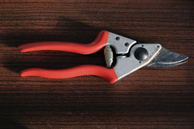 Close-up of work tool on table