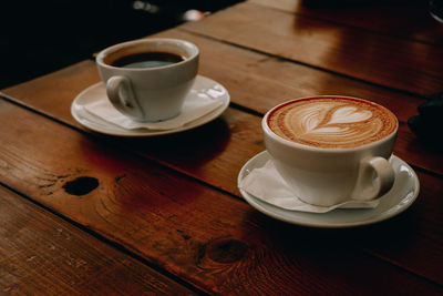 High angle view of coffee on table