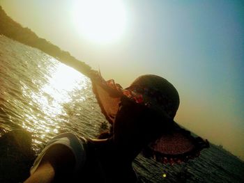 Midsection of man against sky