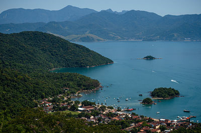 High angle view of bay and sea