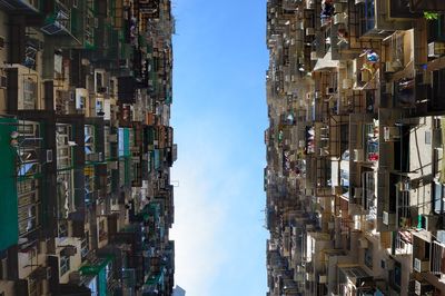 Low angle view of buildings in city against sky