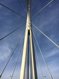 Low angle view of suspension bridge against sky