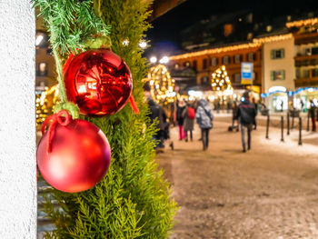 Close-up of illuminated christmas tree