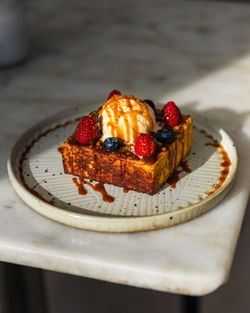 Close-up of dessert in plate on table