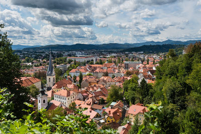 High angle view of townscape against sky