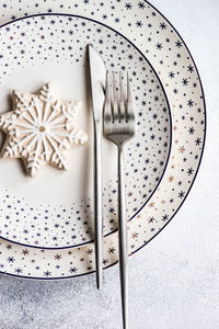 Directly above shot of cookie in plate on table