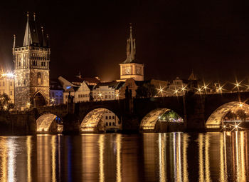 Illuminated buildings in city at night