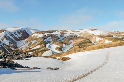 Scenic view of snowcapped mountains against sky