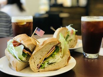 Close-up of breakfast served on table