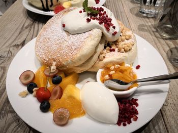 High angle view of dessert in plate on table