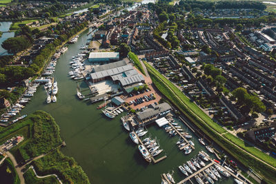 High angle view of buildings in city