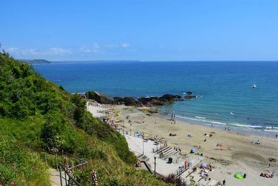 High angle view of people on beach against sky