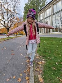 Young girl balance walking 