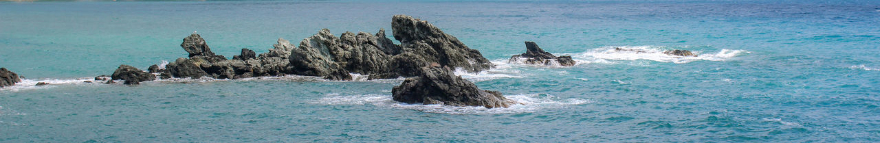 Panoramic view of rocks on sea shore